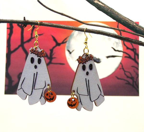 Ghost Holding a Pumpkin Earrings  #DE091