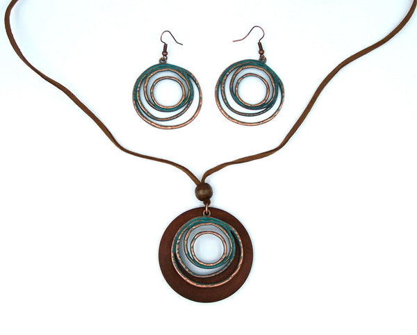 Vintage Copper-Patina Necklace & Earring Set  #DNE-0223