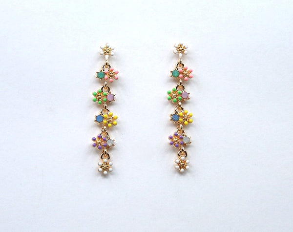 Dainty Mulit Color Flower Dangle Earrings  #DE-0134