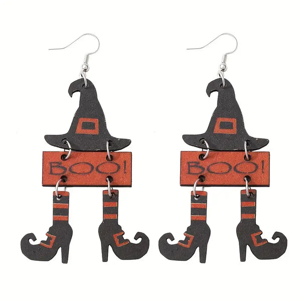 Halloween Witch Hat with Shoes & Boo Earrings  #DE092