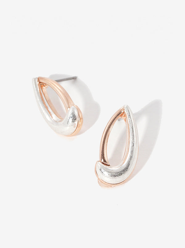 Copper & Silvetr Tone oval three dimentional post earring.  #DE057