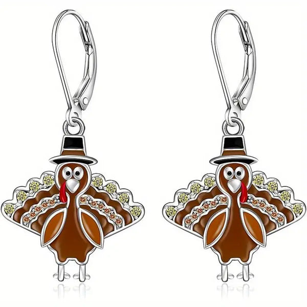 Thanksgiving Turkey Earrings with Lever back ear wires--#DE-0138