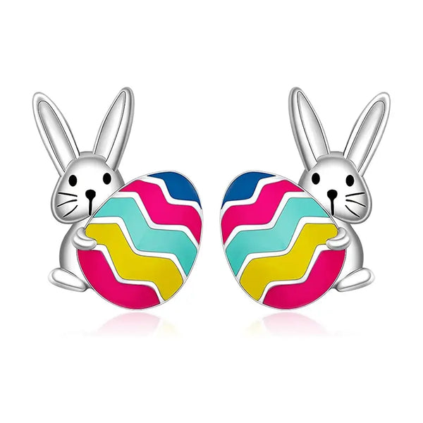 Bunny holding a Colorful Easter Egg Earings, #DE-0155