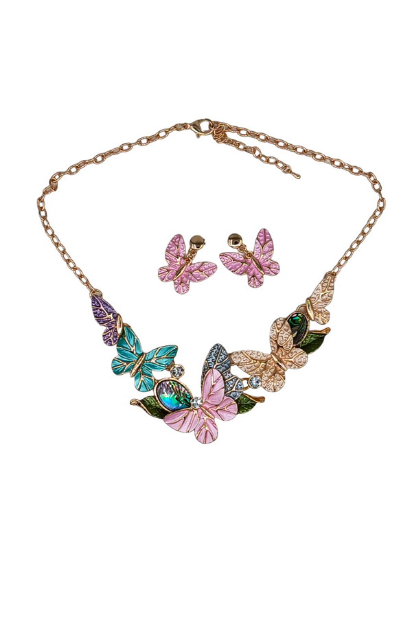 Multi color Butterfly Necklace and Earring Set   #DNE0203