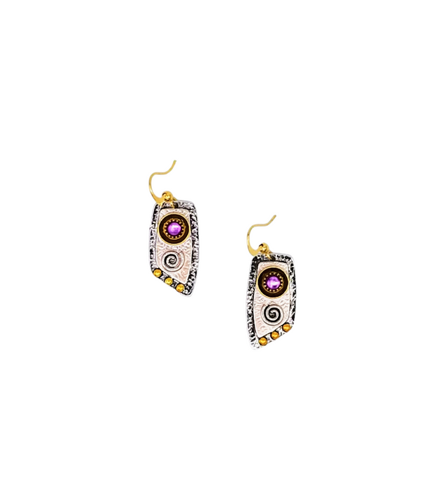 Abstract Shaped Tri-Tone Vintage Earrings  #DE0101