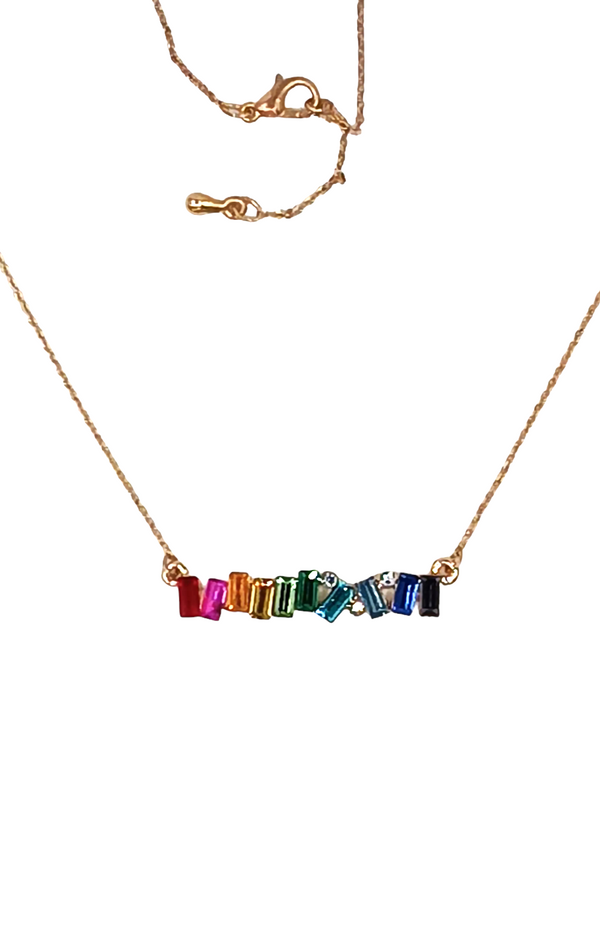 Multi Color Baguette Stone Necklace  #DN0213