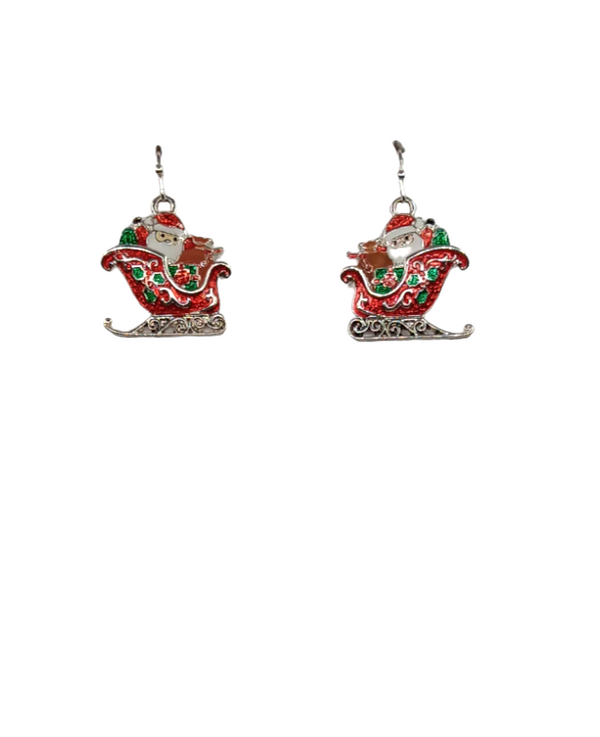 Santa in His Sleigh Earrings  #DE0111