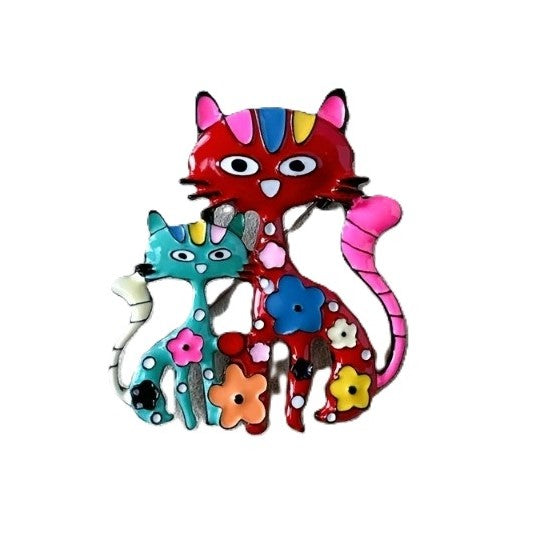 Colorful Double Cat Brooch-Pin  #DP-0134