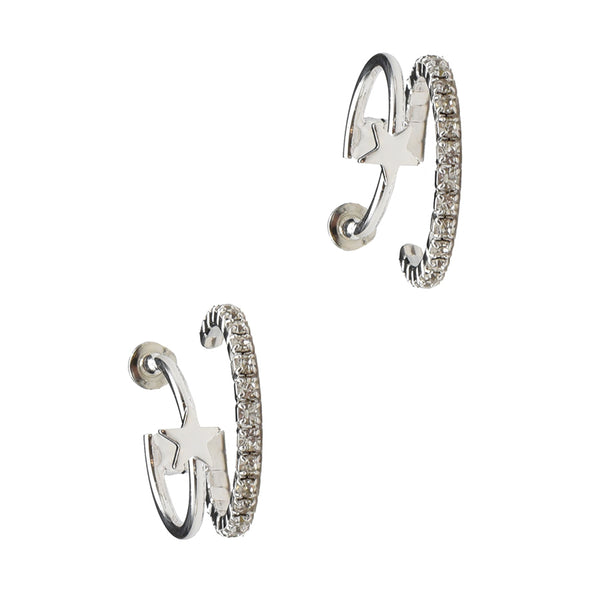 Double Hoop Earrings with a Star and Rhinestones  #DE066