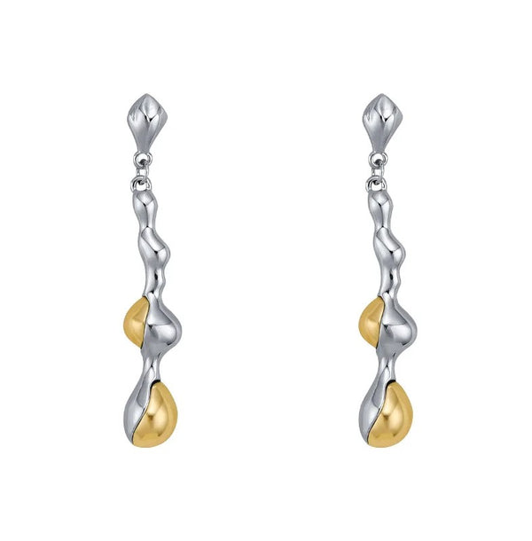 Two-Tone High Polished Post-Dangle Earrings  #DE-0119