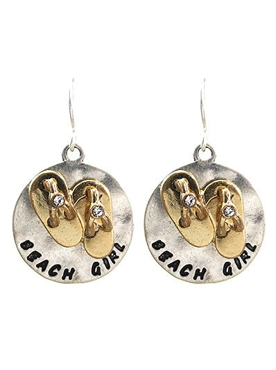 Round Flip-Flop Beach Girl Earrings  #DE075