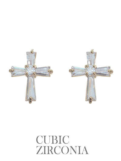 Cubic Zirconia Baguette Post Cross Earrings  #DE063