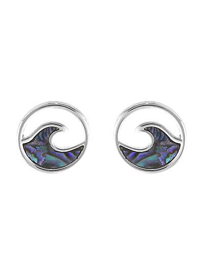 Round Silver Rhodium Ocean Wave Post Earrings  #DE076