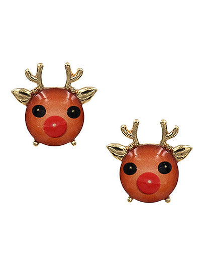 Reindeer Face Post Earrings  #DE-0139