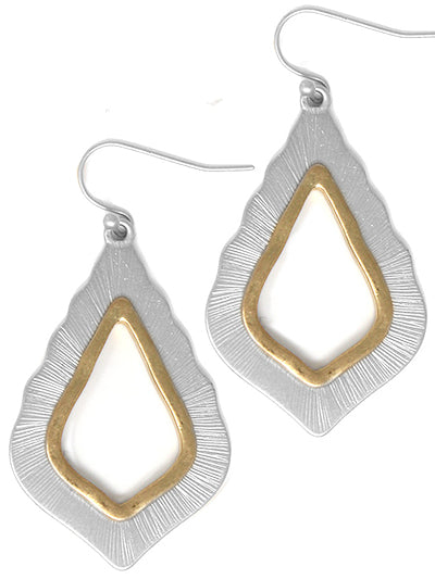 Two-Tone Textured Teardrop Earring #DE-0150