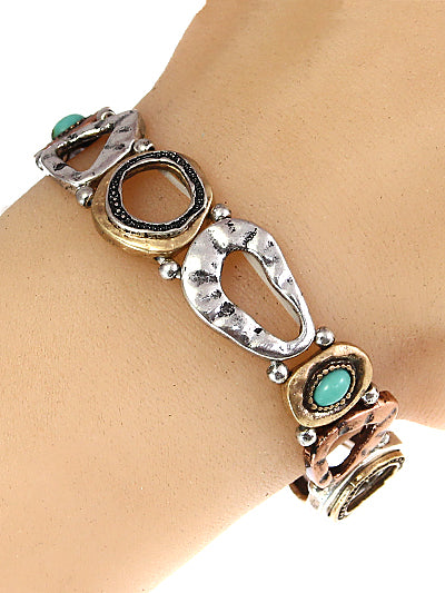 Antique Tri-Tone Stretch Bracelet  #DB0309