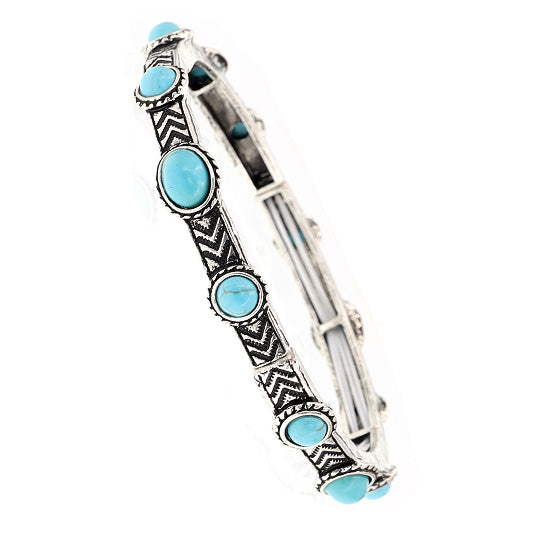 Stretch Bracelet, Antique Silver with Turquoise Accent Beads   #DB0301